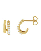Brinco de Aro Duplo Empilhado Cravejado em Ouro 14k com Diamantes Naturais