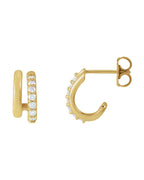 Brinco de Aro Duplo Empilhado Cravejado em Ouro 14k com Diamantes Naturais