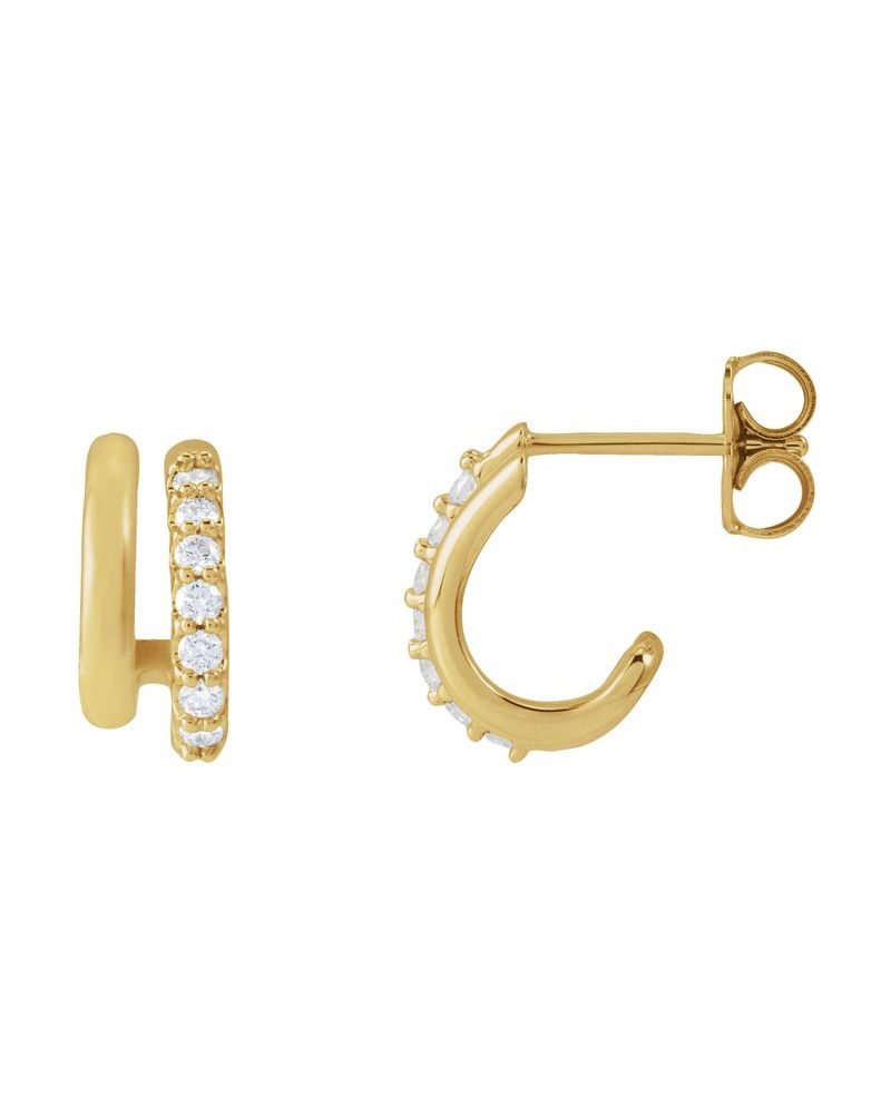 Brinco de Aro Duplo Empilhado Cravejado em Ouro 14k com Diamantes de Laboratório
