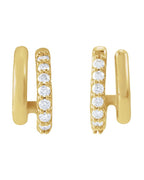 Brinco de Aro Duplo Empilhado Cravejado em Ouro 14k com Diamantes Naturais