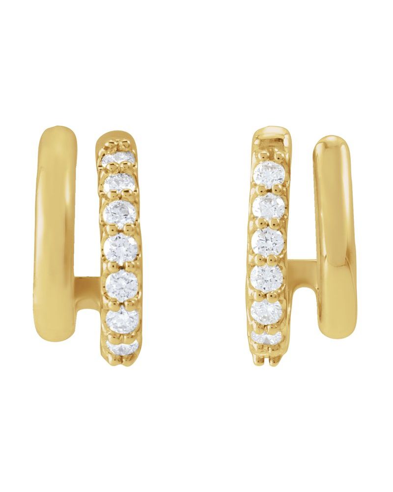 Brinco de Aro Duplo Empilhado Cravejado em Ouro 14k com Diamantes Naturais