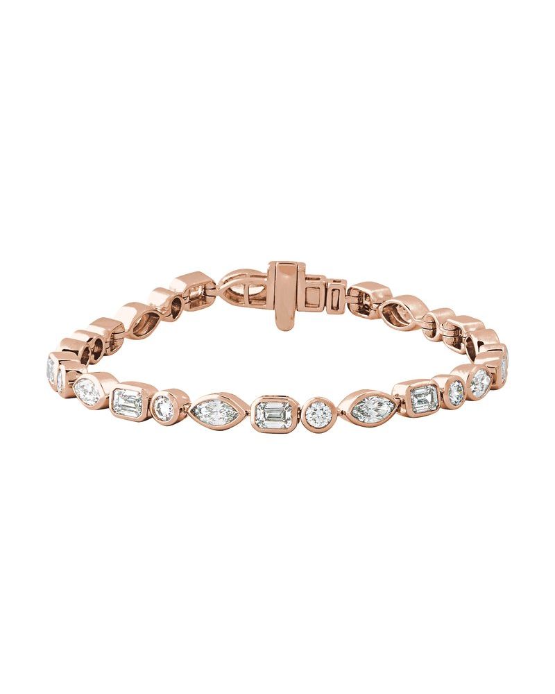 Pulseira Formatos Mistos Riviera em Ouro 14k com Diamantes de Laboratório