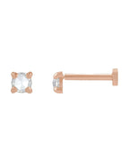 Brinco Ponto de Luz Redondo Lapidação Rosa Quatro Garras em Ouro 14k com Diamantes Naturais
