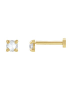 Brinco Ponto de Luz Redondo Lapidação Rosa Quatro Garras em Ouro 14k com Diamantes Naturais