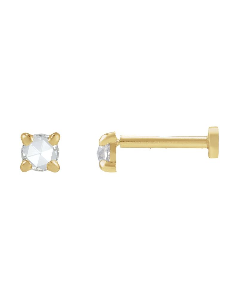 Brinco Ponto de Luz Redondo Lapidação Rosa Quatro Garras em Ouro 14k com Diamantes Naturais