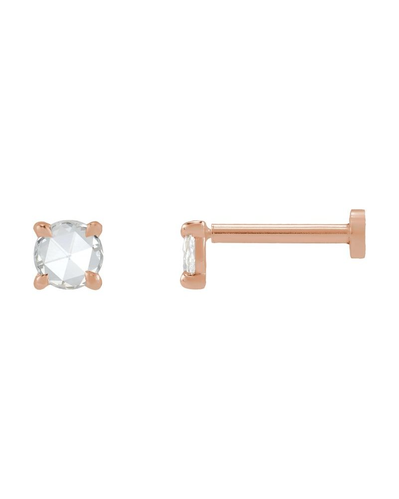 Brinco Ponto de Luz Redondo Lapidação Rosa Quatro Garras em Ouro 14k com Diamantes Naturais