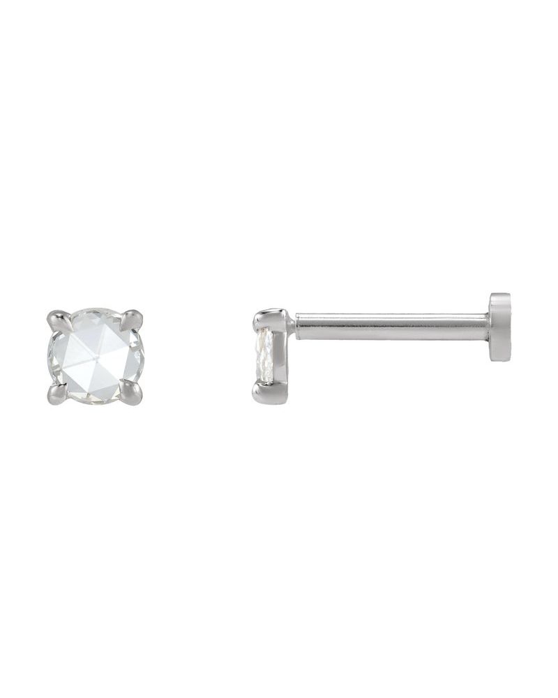 Brinco Ponto de Luz Redondo Lapidação Rosa Quatro Garras em Ouro 14k com Diamantes Naturais
