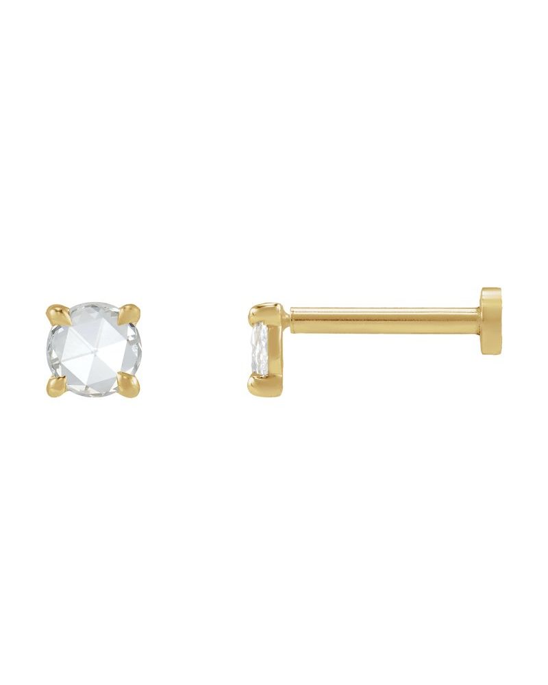 Brinco Ponto de Luz Redondo Lapidação Rosa Quatro Garras em Ouro 14k com Diamantes Naturais