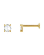 Brinco Ponto de Luz Redondo Lapidação Rosa Quatro Garras em Ouro 14k com Diamantes Naturais