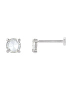 Brinco Ponto de Luz Redondo Lapidação Rosa Quatro Garras em Ouro 14k com Diamantes Naturais