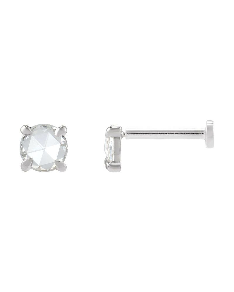 Brinco Ponto de Luz Redondo Lapidação Rosa Quatro Garras em Ouro 14k com Diamantes Naturais