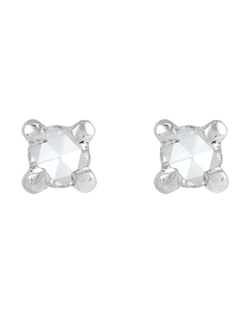 Brinco Ponto de Luz Redondo Lapidação Rosa Quatro Garras em Ouro 14k com Diamantes Naturais