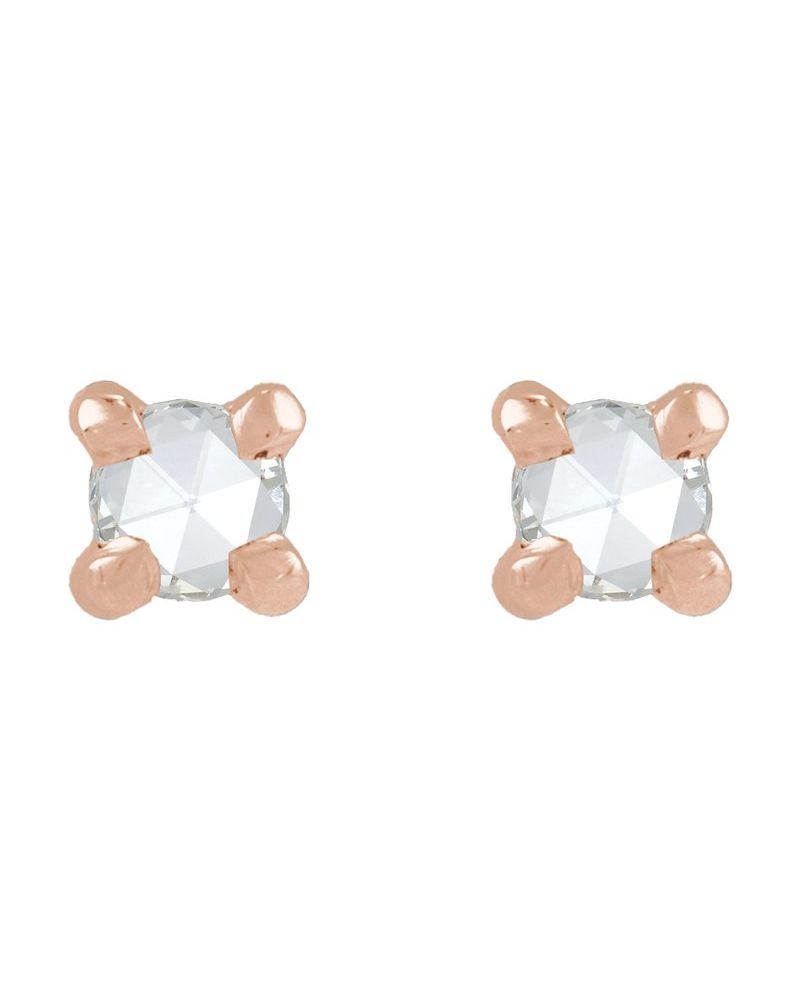 Brinco Ponto de Luz Redondo Lapidação Rosa Quatro Garras em Ouro 14k com Diamantes Naturais