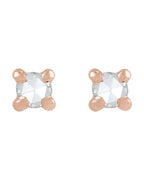 Brinco Ponto de Luz Redondo Lapidação Rosa Quatro Garras em Ouro 14k com Diamantes Naturais