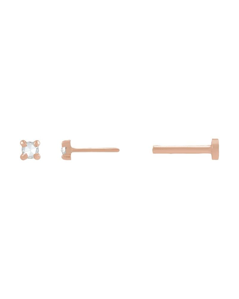 Brinco Ponto de Luz Redondo Lapidação Rosa Quatro Garras em Ouro 14k com Diamantes Naturais