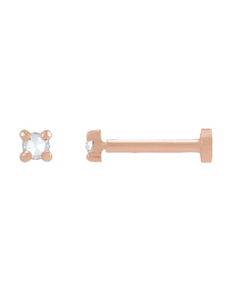 Brinco Ponto de Luz Redondo Lapidação Rosa Quatro Garras em Ouro 14k com Diamantes Naturais