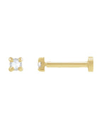 Brinco Ponto de Luz Redondo Lapidação Rosa Quatro Garras em Ouro 14k com Diamantes Naturais