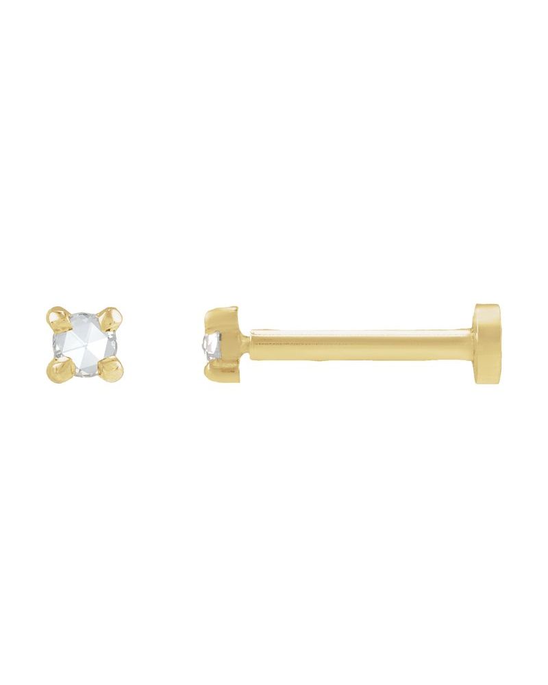 Brinco Ponto de Luz Redondo Lapidação Rosa Quatro Garras em Ouro 14k com Diamantes Naturais