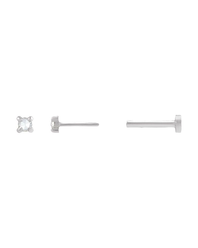 Brinco Ponto de Luz Redondo Lapidação Rosa Quatro Garras em Ouro 14k com Diamantes Naturais