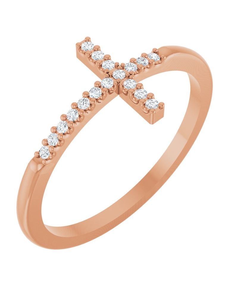 Anel Cruz Horizontal em Ouro 14k com Diamantes Naturais – Modelo 2