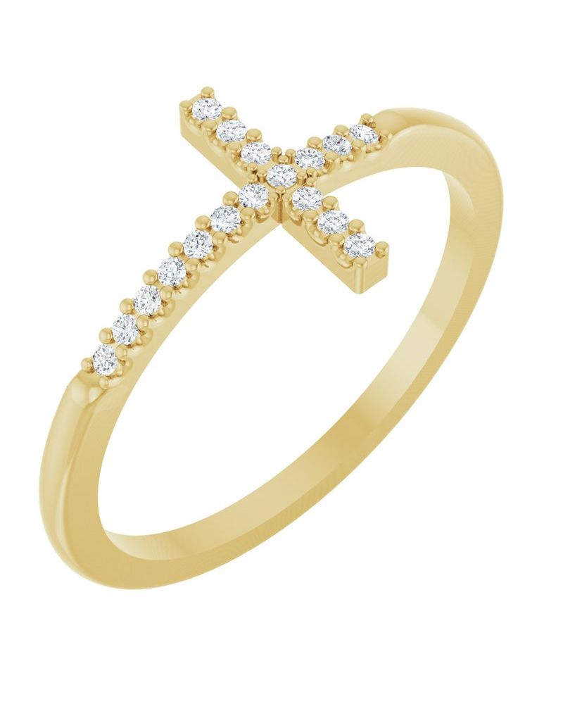 Anel Cruz Horizontal em Ouro 14k com Diamantes de Laboratório