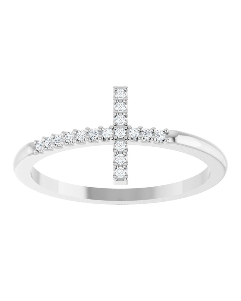 Anel Cruz Horizontal em Ouro 14k com Diamantes Naturais – Modelo 2