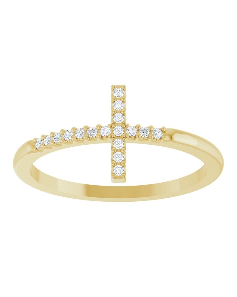Anel Cruz Horizontal em Ouro 14k com Diamantes Naturais – Modelo 2