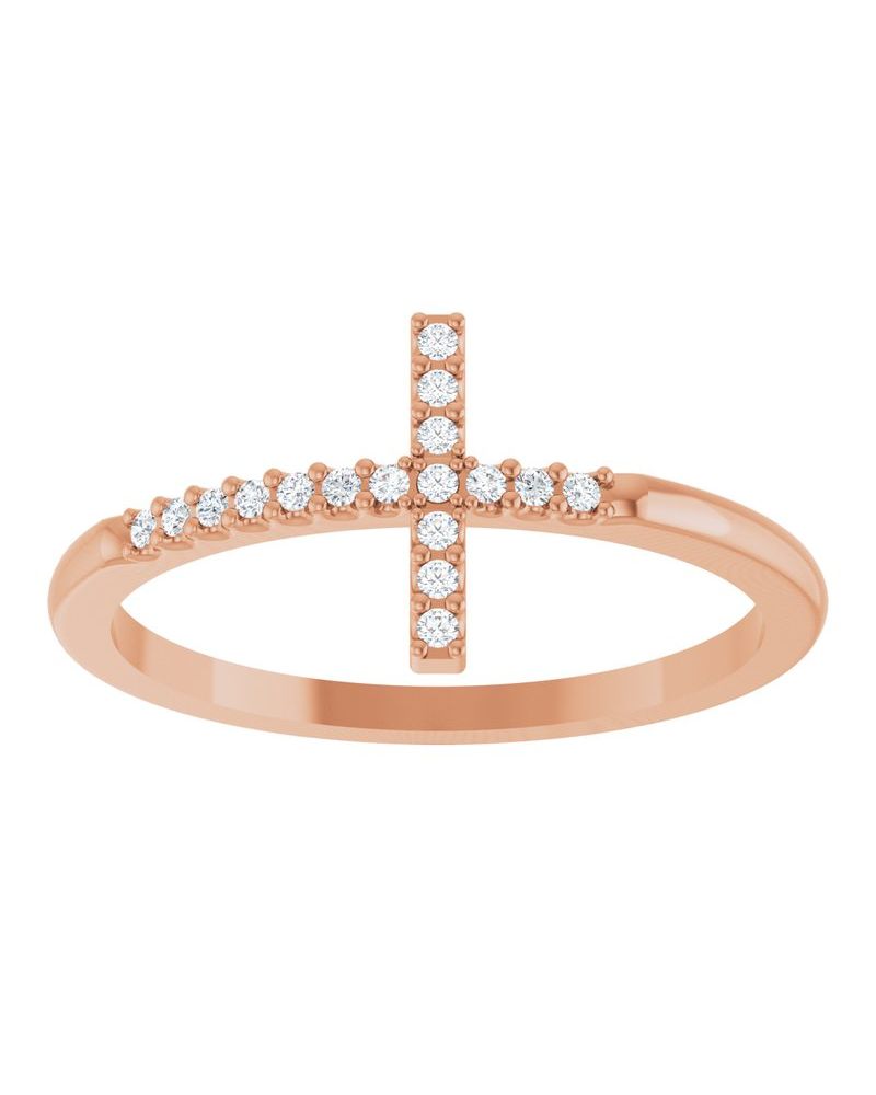 Anel Cruz Horizontal em Ouro 14k com Diamantes Naturais – Modelo 2