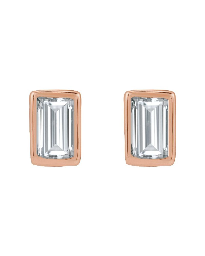 Brinco Ponto de Luz Baguete com Cravação Bezel em Ouro 14k com Diamantes de Laboratório – Modelo 2