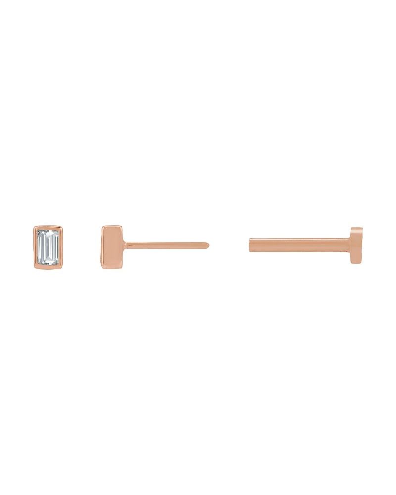 Brinco Ponto de Luz Baguete com Cravação Bezel em Ouro 14k com Diamantes de Laboratório – Modelo 2