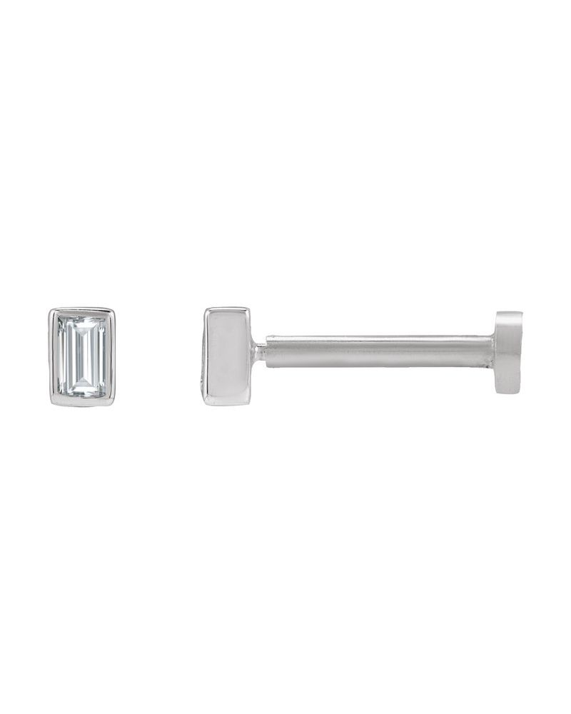 Brinco Ponto de Luz Baguete com Cravação Bezel em Ouro 14k com Diamantes de Laboratório – Modelo 2