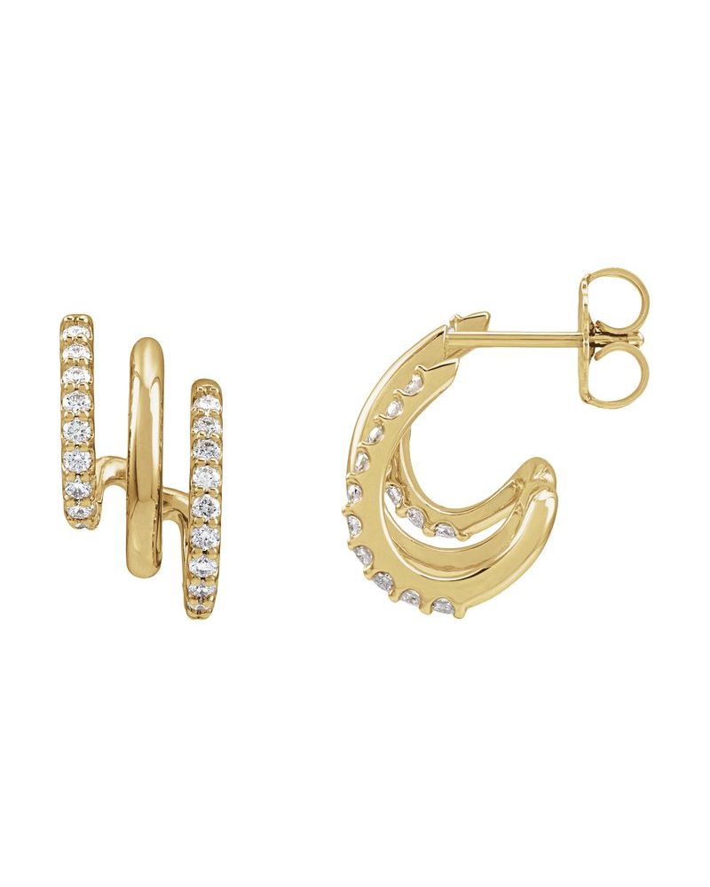 Brinco de Aro Três Empilhados em Ouro 14k com Diamantes de Laboratório