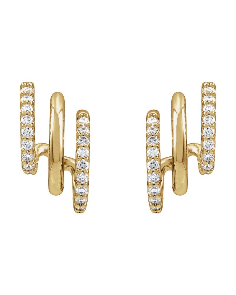 Brinco de Aro Três Empilhados em Ouro 14k com Diamantes de Laboratório