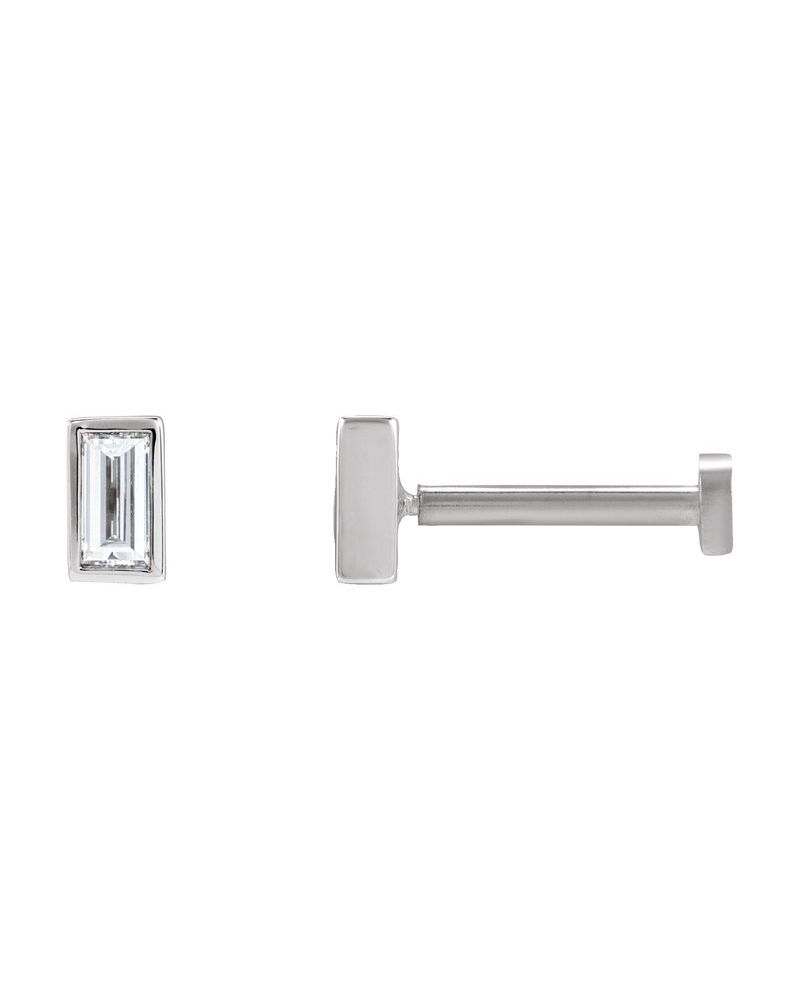 Brinco Ponto de Luz Baguete com Cravação Bezel em Ouro 14k com Diamantes de Laboratório – Modelo 2