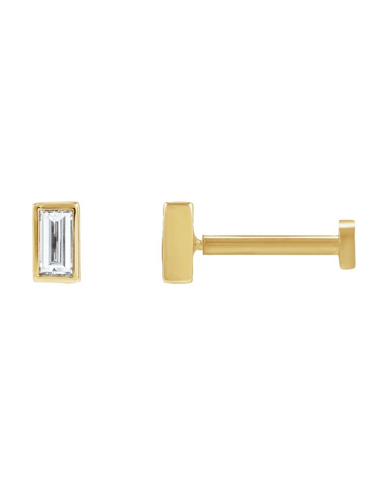 Brinco Ponto de Luz Baguete com Cravação Bezel em Ouro 14k com Diamantes de Laboratório – Modelo 2