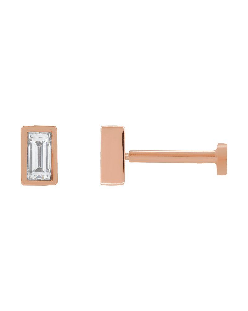 Brinco Ponto de Luz Baguete com Cravação Bezel em Ouro 14k com Diamantes de Laboratório – Modelo 2