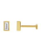 Brinco Ponto de Luz Baguete com Cravação Bezel em Ouro 14k com Diamantes de Laboratório – Modelo 2