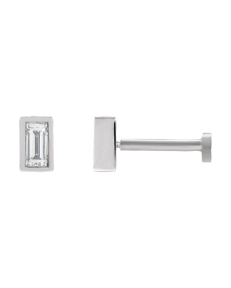 Brinco Ponto de Luz Baguete com Cravação Bezel em Ouro 14k com Diamantes de Laboratório – Modelo 2