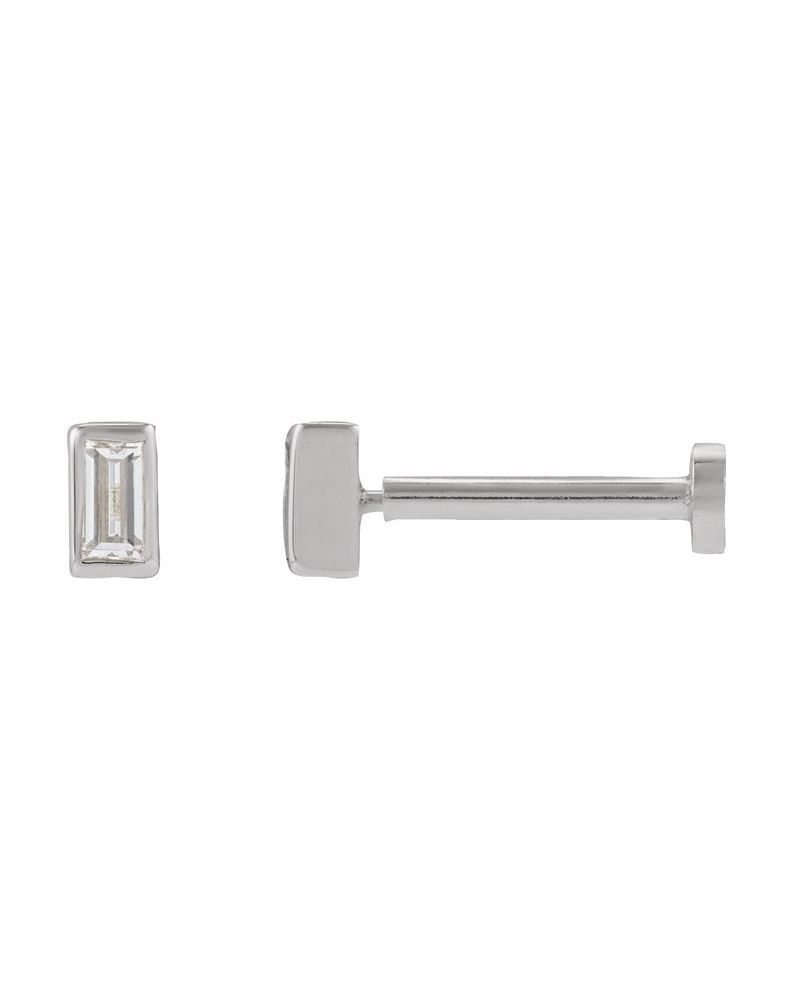 Brinco Ponto de Luz Baguete com Cravação Bezel em Ouro 14k com Diamantes de Laboratório – Modelo 2
