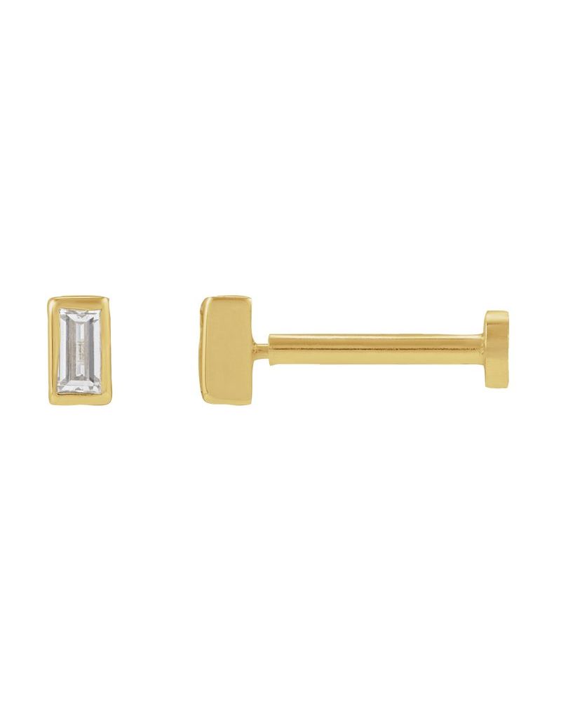 Brinco Ponto de Luz Baguete com Cravação Bezel em Ouro 14k com Diamantes de Laboratório – Modelo 2