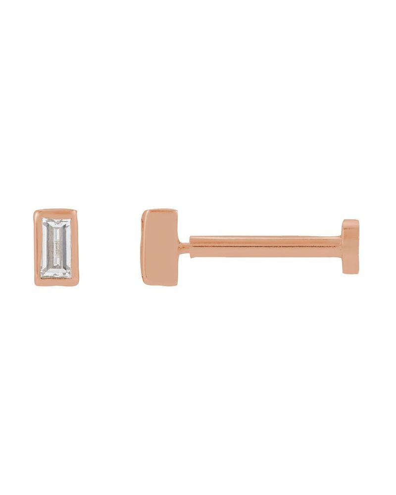 Brinco Ponto de Luz Baguete com Cravação Bezel em Ouro 14k com Diamantes de Laboratório – Modelo 2