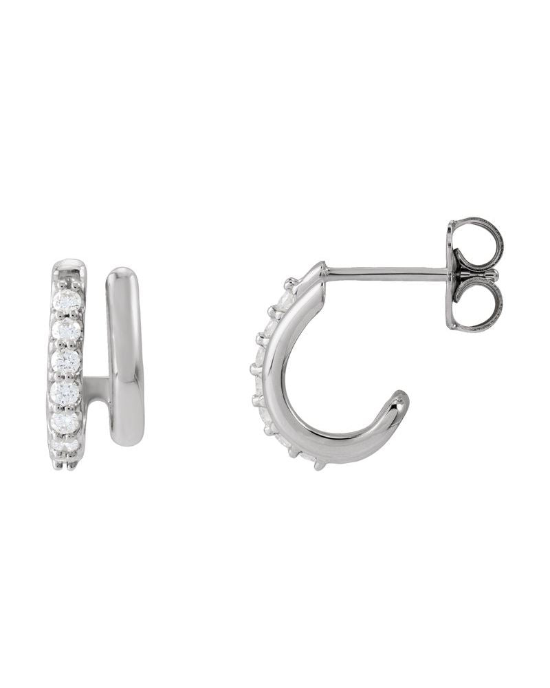 Brinco de Aro Duplo Empilhado Cravejado em Ouro 14k com Diamantes Naturais