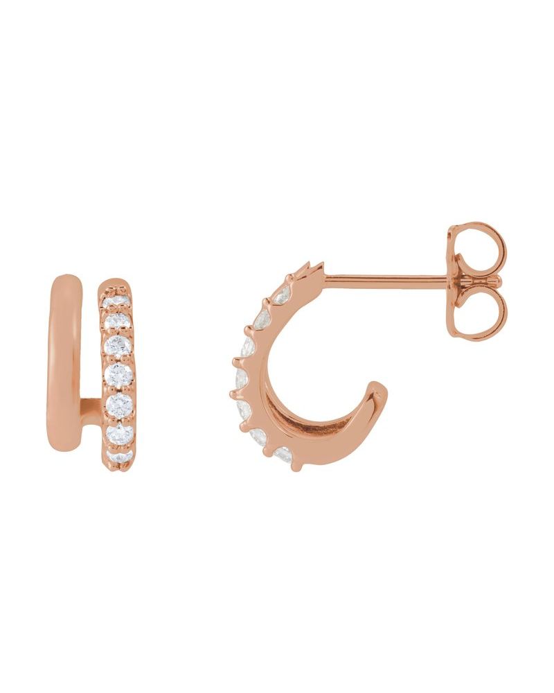 Brinco de Aro Duplo Empilhado Cravejado em Ouro 14k com Diamantes Naturais