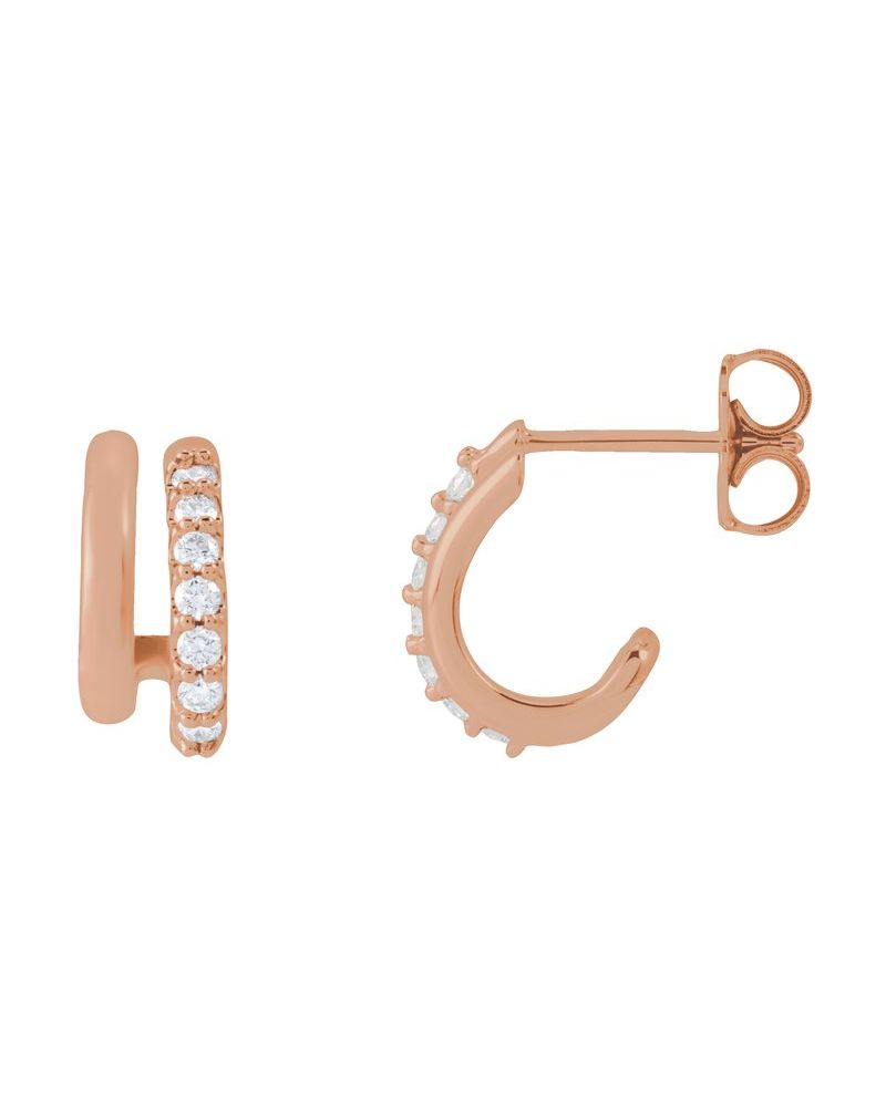 Brinco de Aro Duplo Empilhado Cravejado em Ouro 14k com Diamantes Naturais