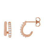 Brinco de Aro Duplo Empilhado Cravejado em Ouro 14k com Diamantes Naturais