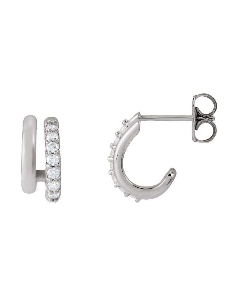 Brinco de Aro Duplo Empilhado Cravejado em Ouro 14k com Diamantes Naturais