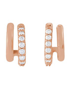 Brinco de Aro Duplo Empilhado Cravejado em Ouro 14k com Diamantes Naturais