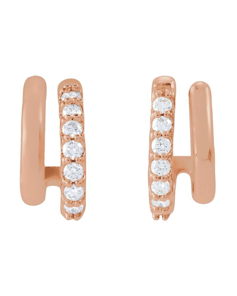 Brinco de Aro Duplo Empilhado Cravejado em Ouro 14k com Diamantes Naturais