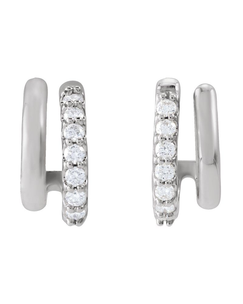 Brinco de Aro Duplo Empilhado Cravejado em Ouro 14k com Diamantes de Laboratório