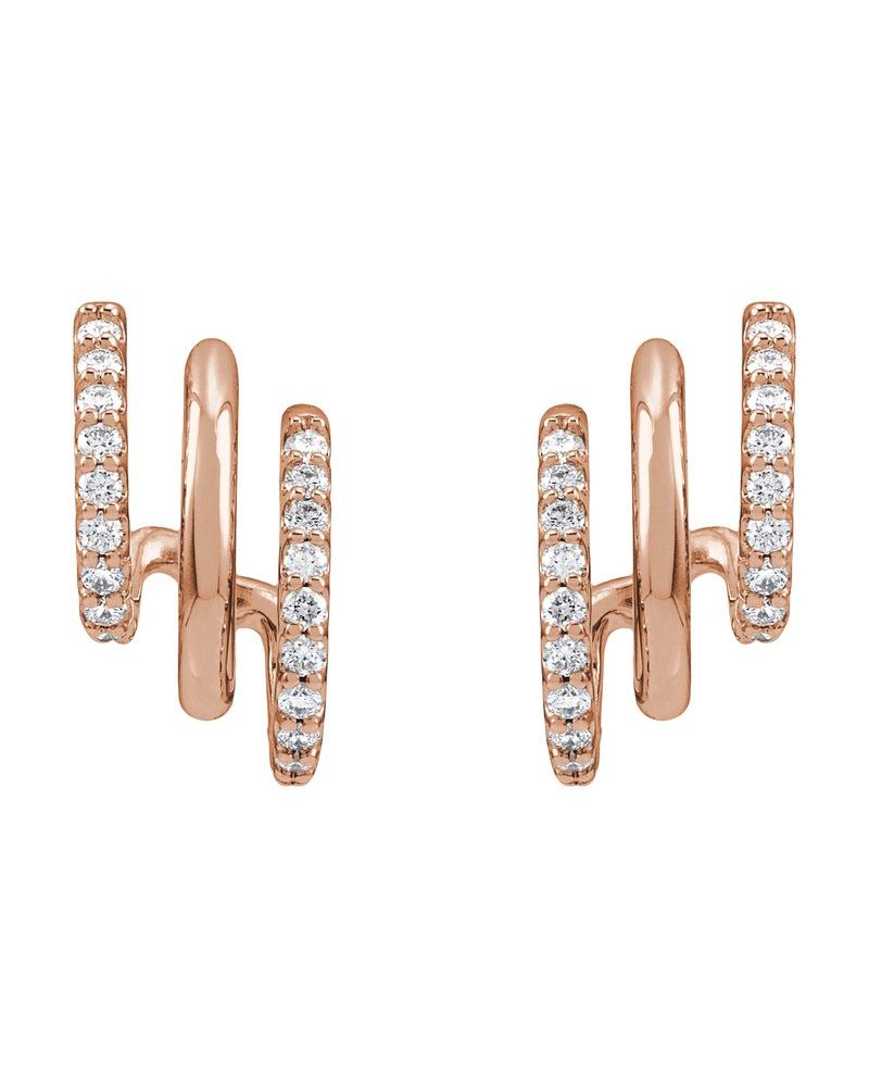Brinco de Aro Três Empilhados em Ouro 14k com Diamantes de Laboratório